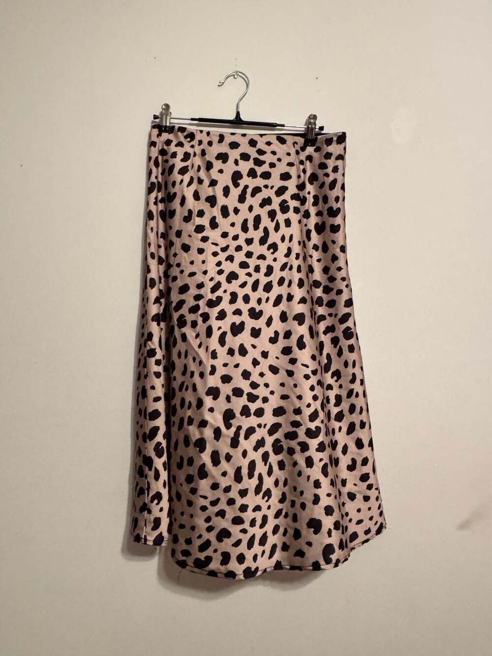 Leopard Print Satin Midi Skirt Size S
